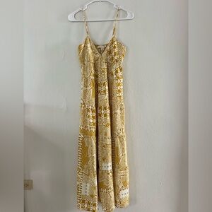 Elegant Yellow Patterned Maxi Dress